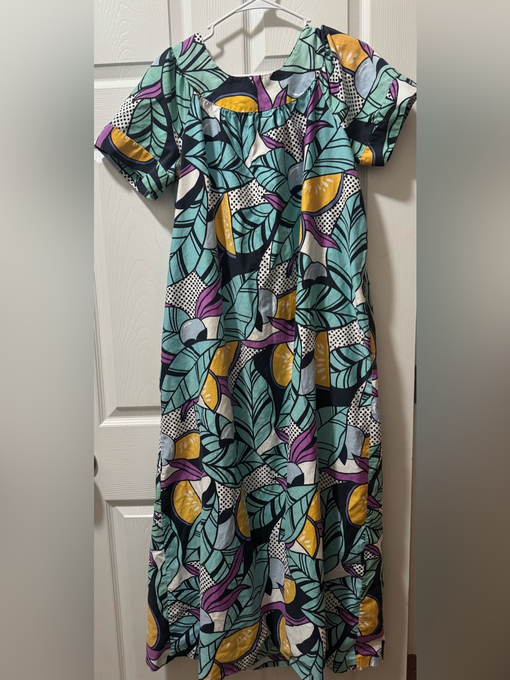 Vintage Sears Multicolor Tropical Leaf and Citrus Print Dress